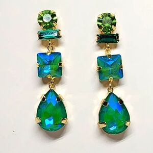 Blue Green Ice-Opalescence Dangle Pierced Earrings  Anthropologie NWT